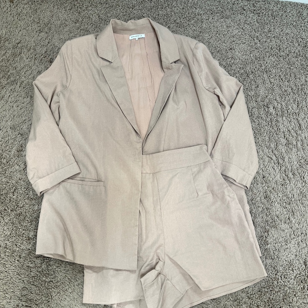 Two Piece Linen Short & Blazer Set